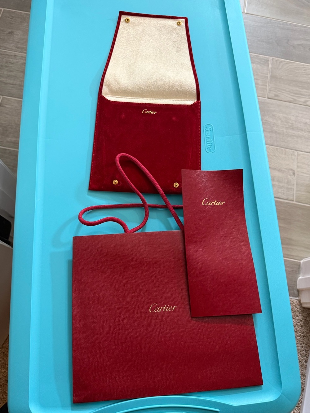 Cartier Red Velvet Pouch and Red Paper Bag Set